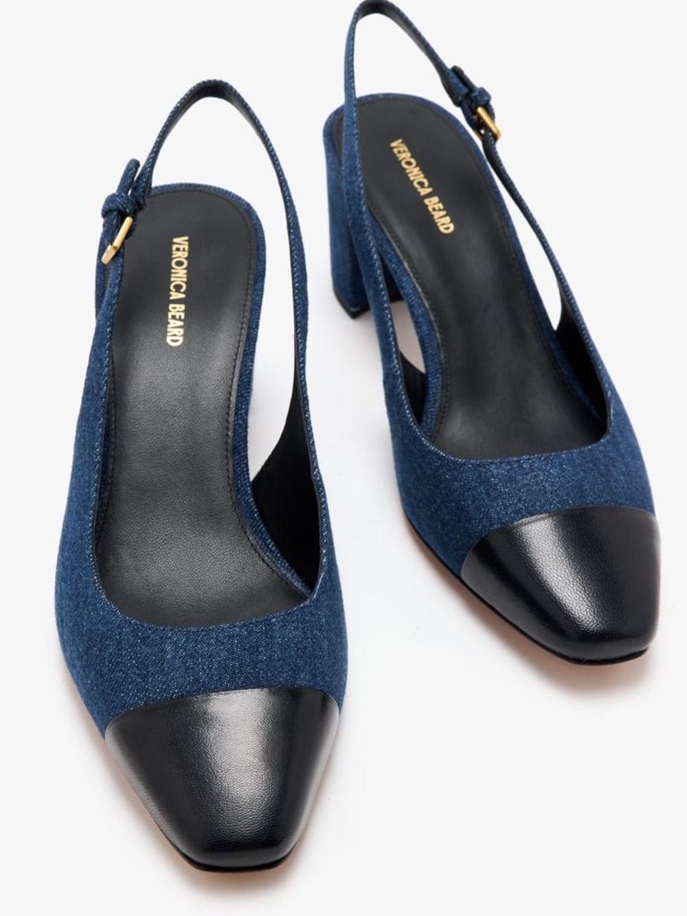 Veronica Beard Denim Blue and Black Cap-Toe Slingback Pumps Size 10